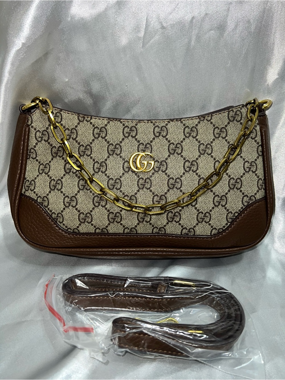 G-Brown GG Supreme Shoulder Bag with Gold Chain